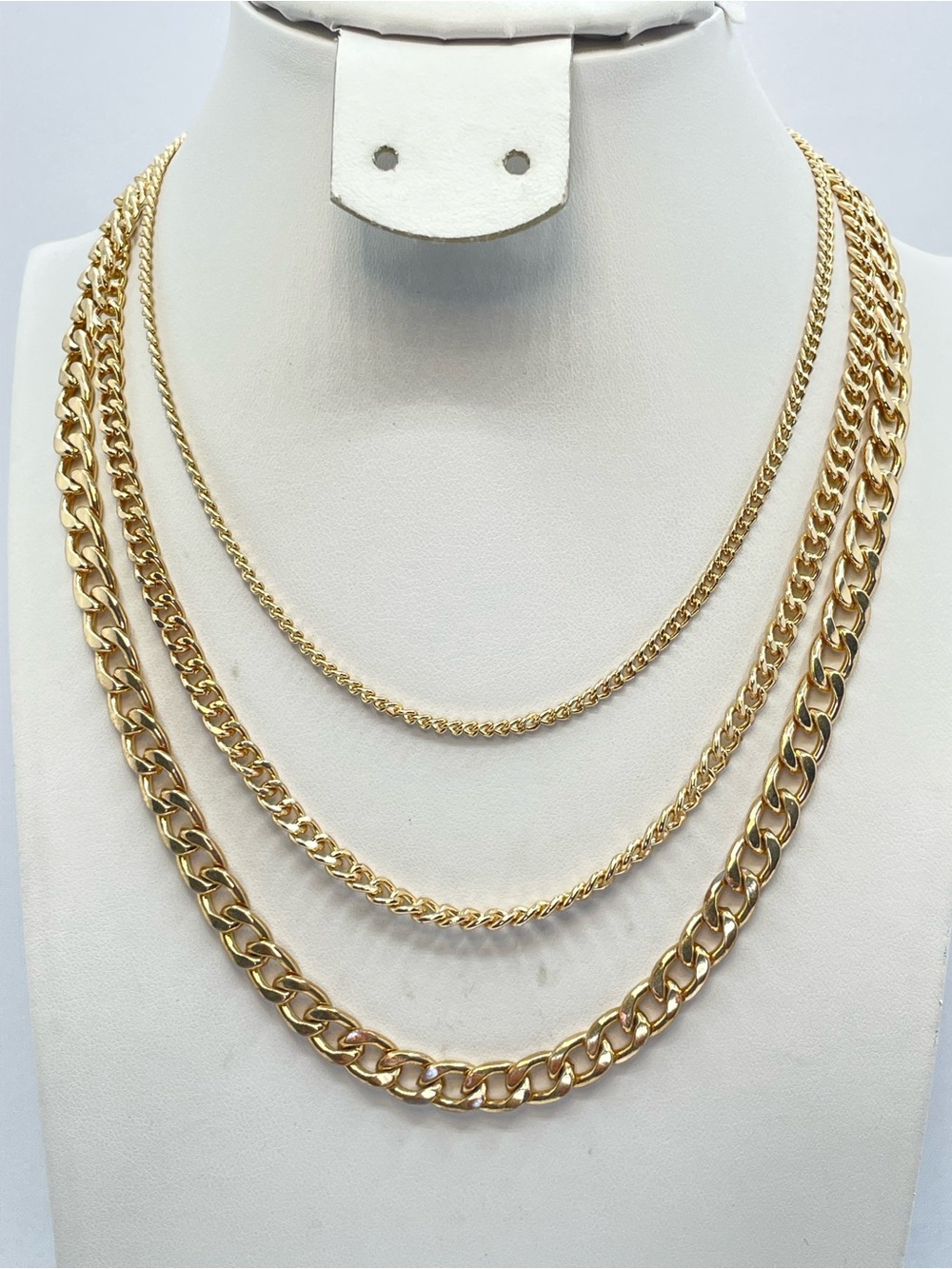 Gold Tone Layered Multi Chain Necklace 3 Strand Chunky Statement Modern